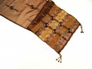 honey coloured chiffon scarf with amchine embroidered disc design